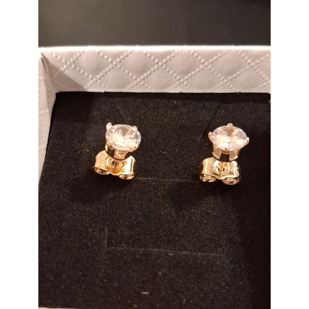 18k Gold Plated Cubic Zirconia  Marked Earrings New In Box